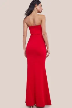 Scuba Crepe Bandeau Rose Maxi Dress - Red by Goddiva