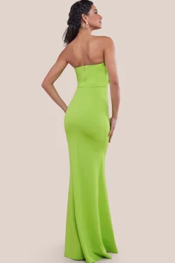 Scuba Crepe Bandeau Rose Maxi Dress - Lime Green by Goddiva