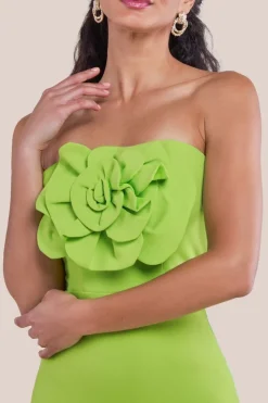 Scuba Crepe Bandeau Rose Maxi Dress - Lime Green by Goddiva