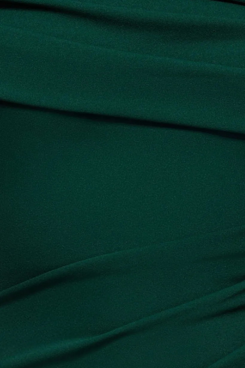 Scuba Crepe Pleated Drop Shoulder Midi Dress - Emerald Green by Goddiva