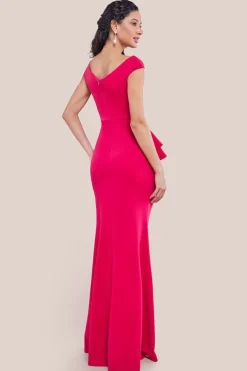 Scuba Crepe Rose Frill Maxi Dress - Magenta by Goddiva