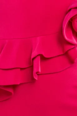 Scuba Crepe Rose Frill Maxi Dress - Magenta by Goddiva