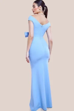 Scuba Crepe Rose Frill Maxi Dress - Cornflower Blue by Goddiva