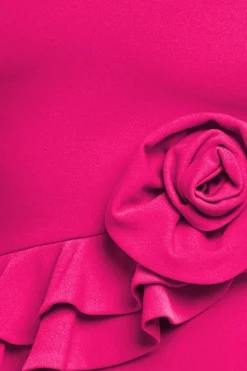 Scuba Crepe Rose Frill Midi Dress - Magenta by Goddiva