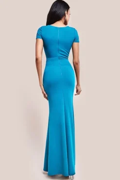Scuba Crepe Twist Cutout Maxi Dress - Teal Blue by Goddiva