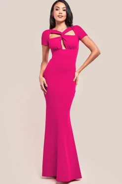 Scuba Crepe Twist Cutout Maxi Dress - Hot Pink by Goddiva