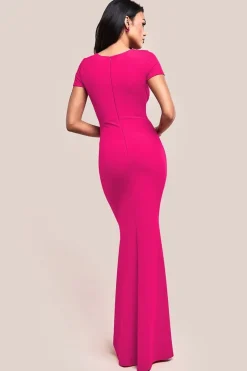 Scuba Crepe Twist Cutout Maxi Dress - Hot Pink by Goddiva