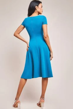 Scuba Crepe Twist Cutout Midi Dress - Teal Blue by Goddiva