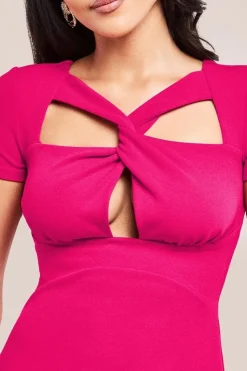 Scuba Crepe Twist Cutout Midi Dress - Hot Pink by Goddiva