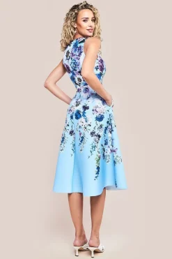 Scuba Foam Floral Midi Dress - Blue by Goddiva