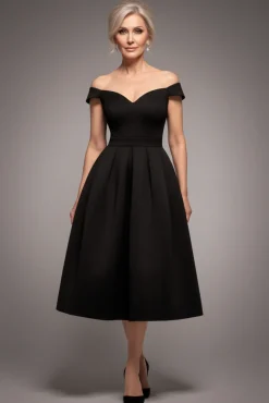 Scuba Foam Skater Midi Dress - Black by Goddiva
