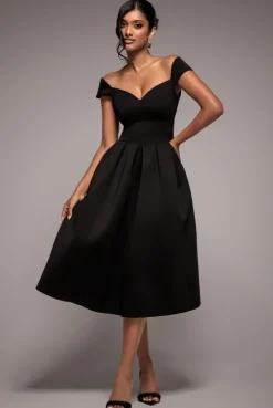 Scuba Foam Skater Midi Dress - Black by Goddiva