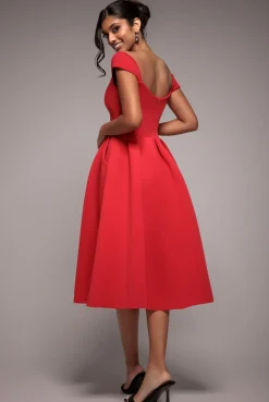 Scuba Foam Skater Midi Dress - Red by Goddiva