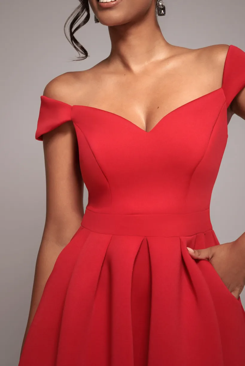 Scuba Foam Skater Midi Dress - Red by Goddiva