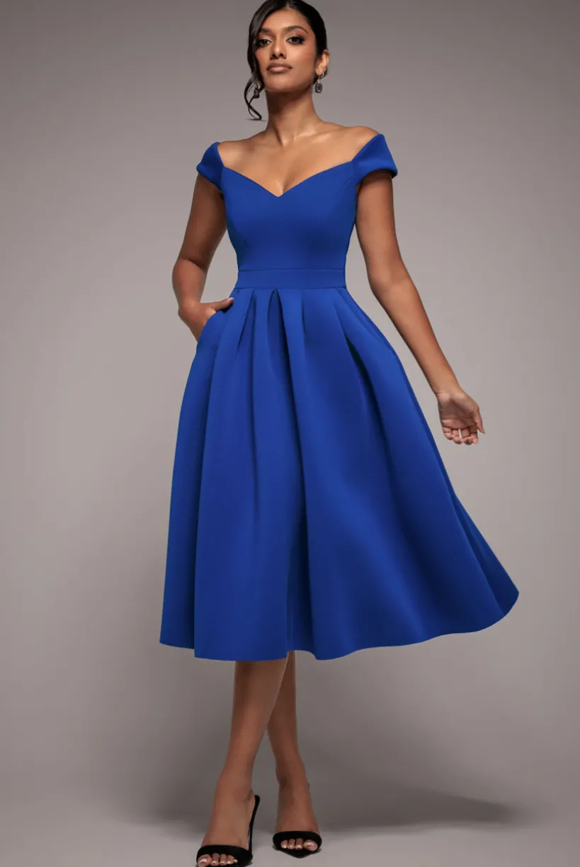 Scuba Foam Skater Midi Dress - Royal Blue by Goddiva