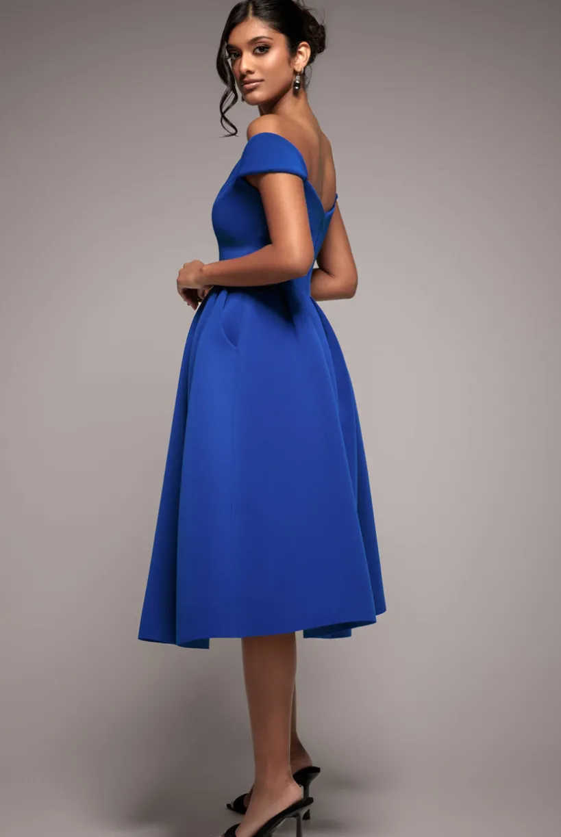 Scuba Foam Skater Midi Dress - Royal Blue by Goddiva