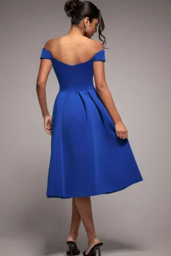 Scuba Foam Skater Midi Dress - Royal Blue by Goddiva