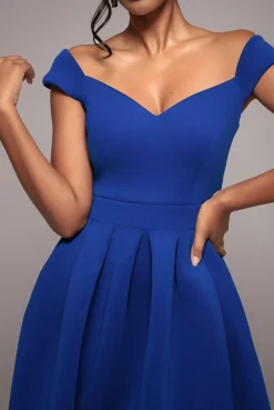 Scuba Foam Skater Midi Dress - Royal Blue by Goddiva