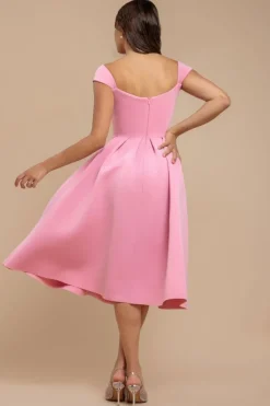 Scuba Foam Skater Midi Dress - Blush Pink by Goddiva