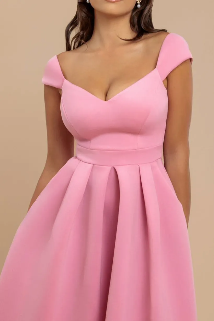 Scuba Foam Skater Midi Dress - Blush Pink by Goddiva