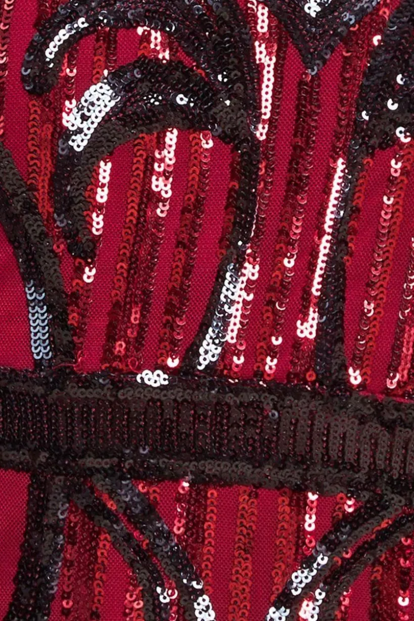 Sequin & Mesh Embroidered Midi Dress - Wine by Goddiva