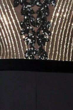 Sequin & Mesh Jumpsuit - Black by Goddiva Plus
