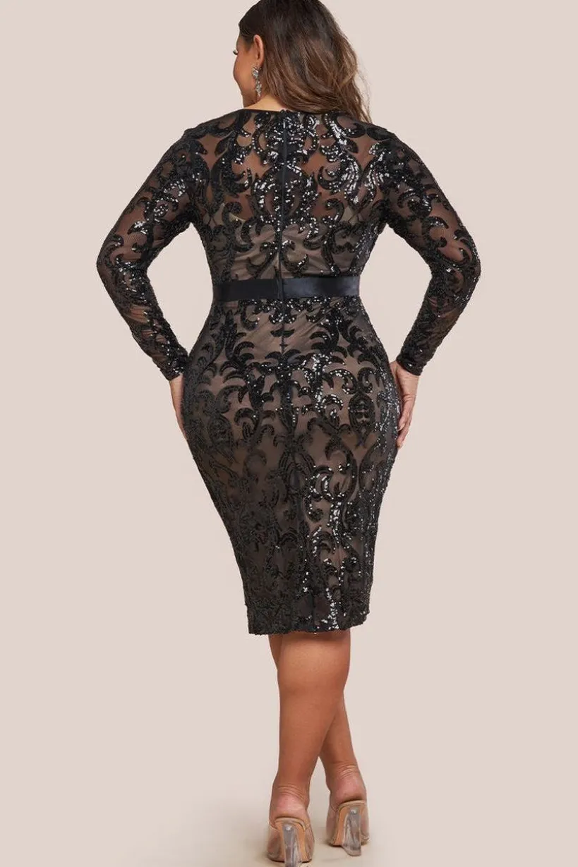 Sequin & Mesh Midi Dress - Black by Goddiva Plus