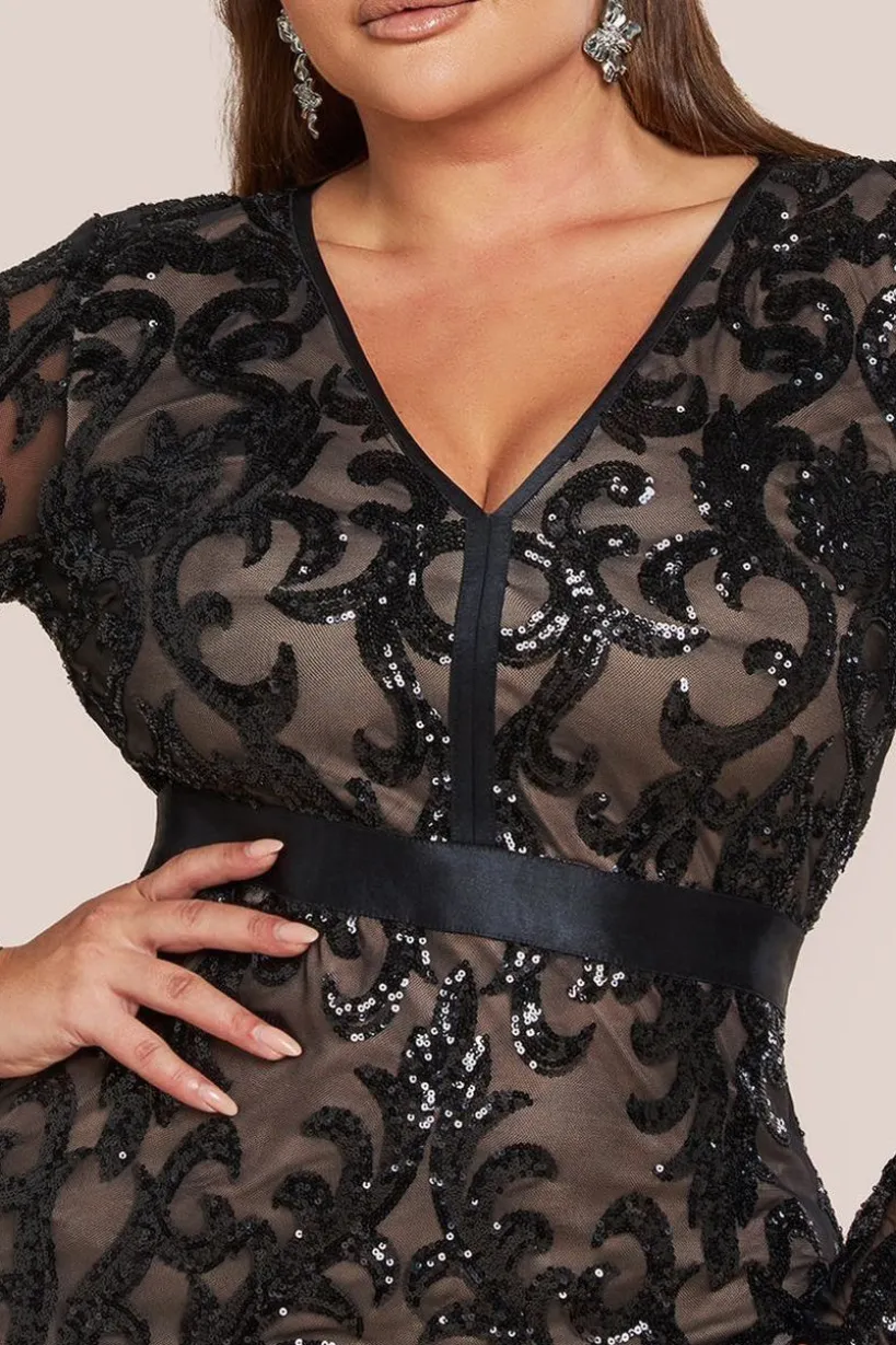 Sequin & Mesh Midi Dress - Black by Goddiva Plus