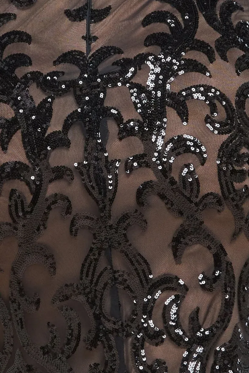 Sequin & Mesh Midi Dress - Black by Goddiva Plus