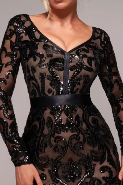Sequin & Mesh Midi Dress - Black by Goddiva