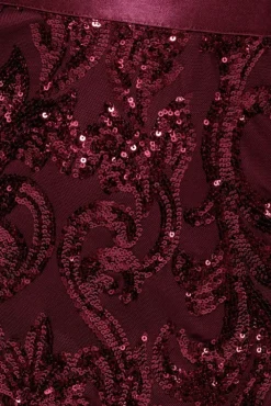 Sequin & Mesh Midi Dress - Burgundy by Goddiva