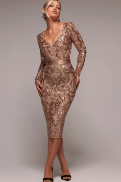 Sequin & Mesh Midi Dress - Champagne by Goddiva