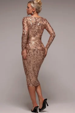Sequin & Mesh Midi Dress - Champagne by Goddiva