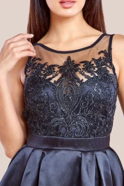 Sequin & Satin Dipped Hem Midi Dress - Black by Goddiva