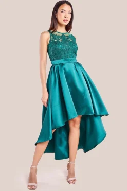 Sequin & Satin Dipped Hem Midi Dress - Emerald by Goddiva