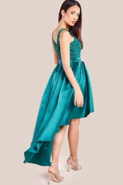 Sequin & Satin Dipped Hem Midi Dress - Emerald by Goddiva
