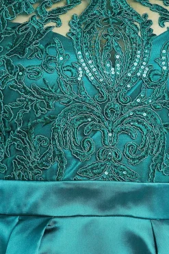 Sequin & Satin Dipped Hem Midi Dress - Emerald Green by Goddiva