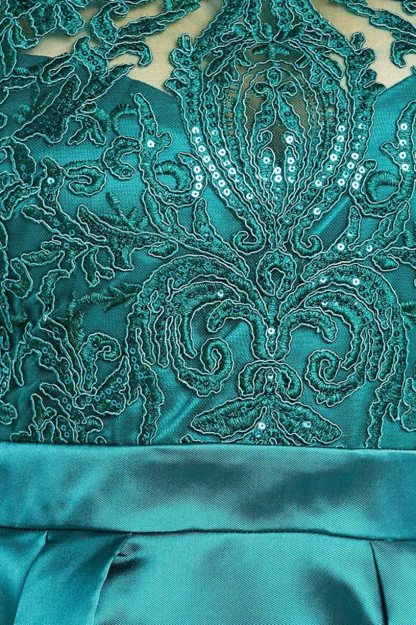 Sequin & Satin Dipped Hem Midi Dress - Emerald Green by Goddiva