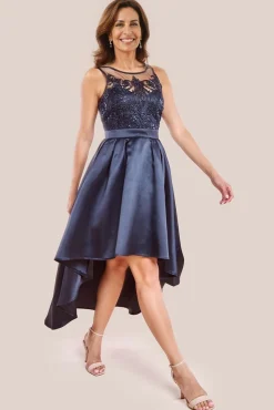 Sequin & Satin Dipped Hem Midi Dress - Black by Goddiva