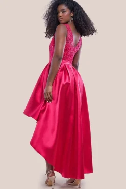 Sequin & Satin Dipped Hem Midi - Hot Pink by Goddiva