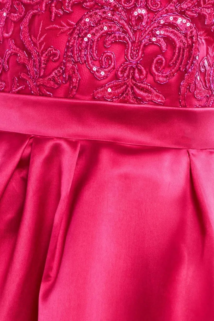 Sequin & Satin Dipped Hem Midi - Hot Pink by Goddiva