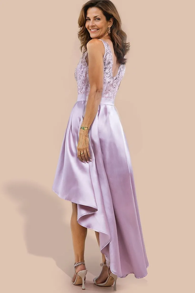 Sequin & Satin Dipped Hem Midi Dress - Blush Pink by Goddiva