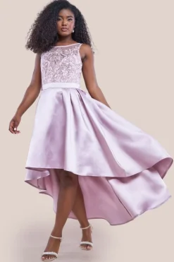 Sequin & Satin Dipped Hem Midi Dress - Blush by Goddiva