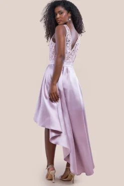 Sequin & Satin Dipped Hem Midi Dress - Blush by Goddiva