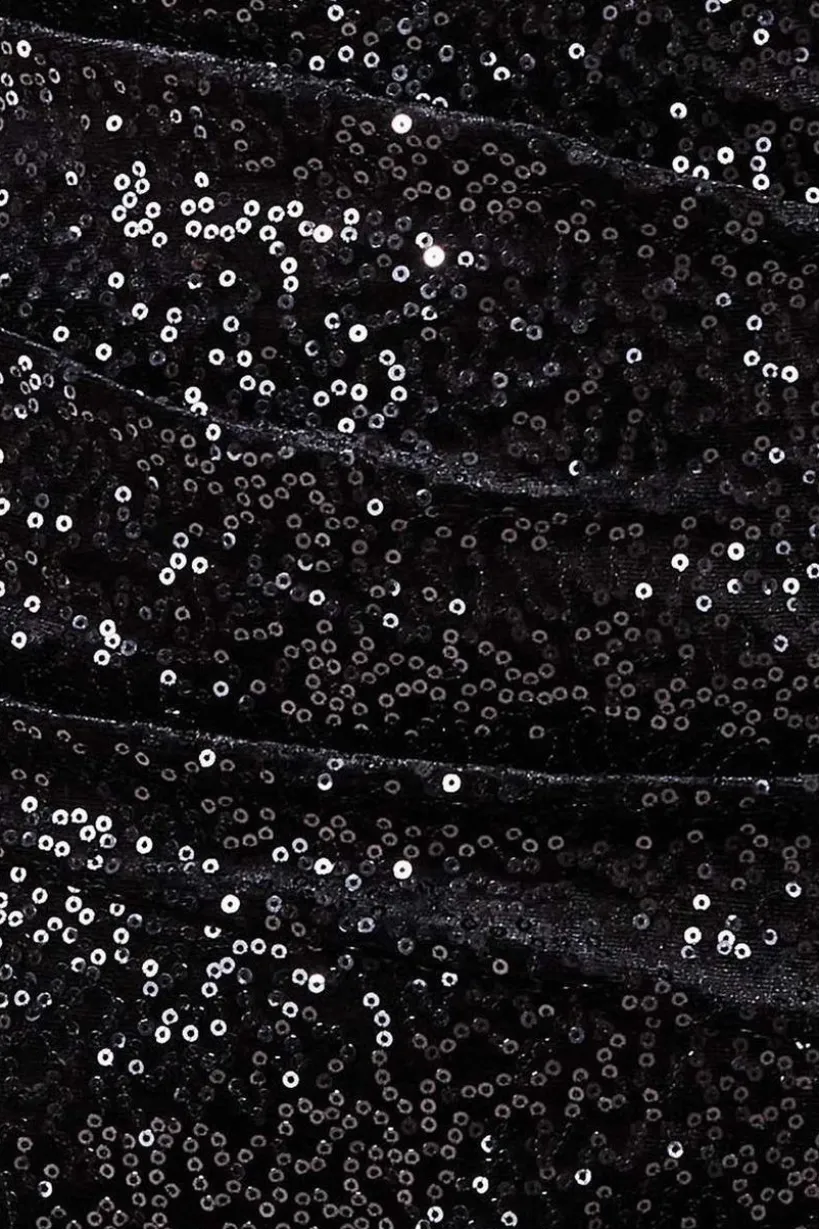 Sequin & Velvet Bardot Maxi Dress - Black by Goddiva Plus