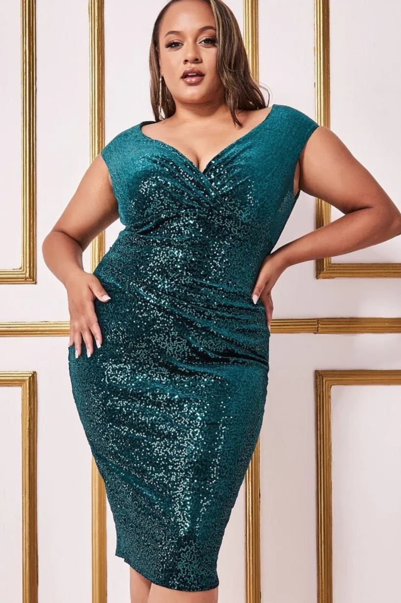 Sequin & Velvet Bardot Midi - Emerald Green by Goddiva Plus