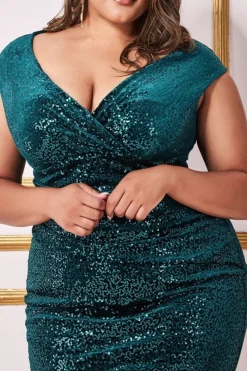 Sequin & Velvet Bardot Midi - Emerald Green by Goddiva Plus