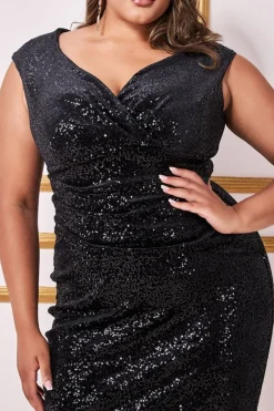 Sequin & Velvet Bardot Midi - Black by Goddiva Plus