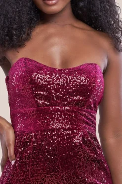 Sequin & Velvet Corset Jumpsuit - Wine by Goddiva