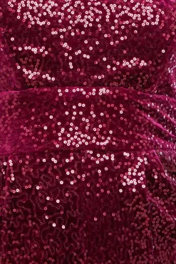 Sequin & Velvet Corset Jumpsuit - Wine by Goddiva